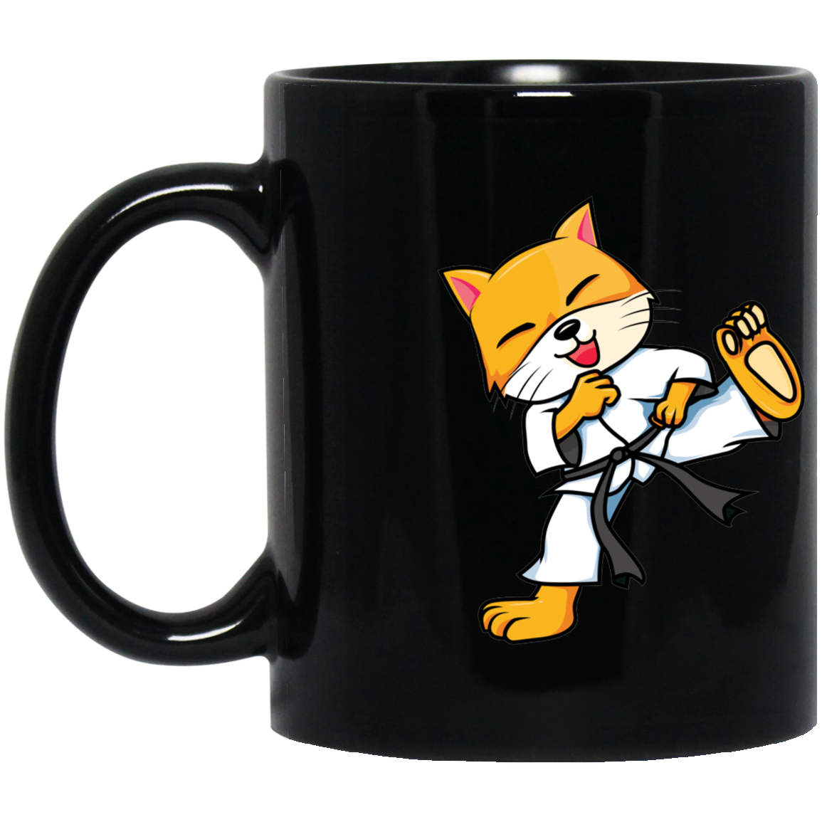 Karate Cat 11 oz. Black Mug