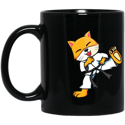 Karate Cat 11 oz. Black Mug