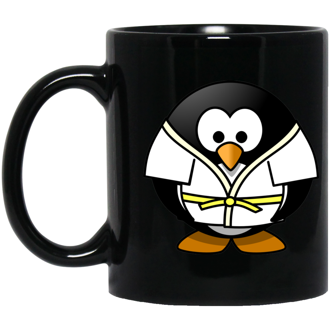 Karate Pengiun 11 oz. Black Mug